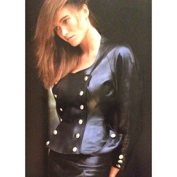 Vintage 80s Jitrois Black Lambskin Leather Military Jacket S Peplum - Picture 7 of 16